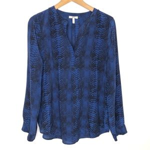 Joie Snakeskin Blouse Top Ling Sleeves Blue L